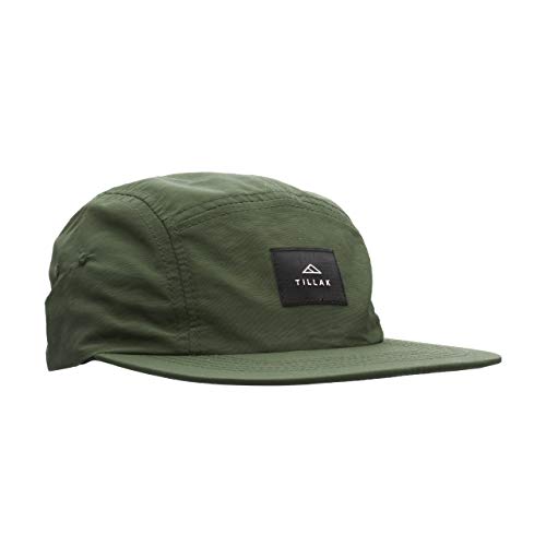Tillak Wallowa Camp Hat, Lightweight Nylon 5 Panel Cap with Snap Closure (Fir Green)
