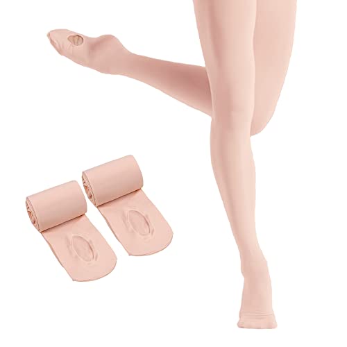 HETH Ballet Tights for Girls - Ultra Soft Dance Tights Convertible Pink Tight (Toddler/Kids,Medium,2pcs)