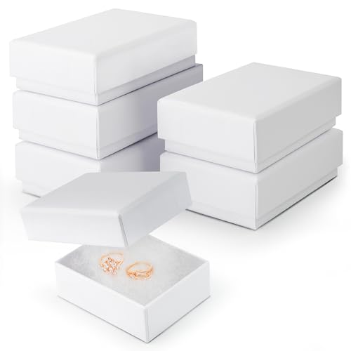 BULK PARADISE 6-Pack Cotton Fill Cardboard Paper Jewelry Box Gift Case Size 3.08x2.3x1.1 Inches (White)