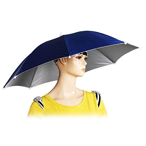 Chinmor 26' Diameter Elastic Band Fishing Headwear Umbrella Hat Dark Blue