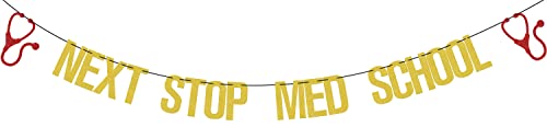 Next Stop Med School Banner, Congrats Doctor/Med School Survivor Cake Decor, Medical Degree Graduation Party Decoration Supplies, Congrats Doctor 2023 Graduate Decor Gold Red