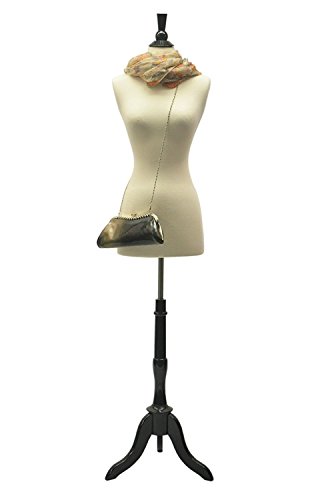 YuanKanJu (JF-FWPW-4+One Free Black Cover+BS-02BKX) Size 2-4 White Female Pinnable Dress Form Mannequin with Tripod Black Wood Base+ Cap