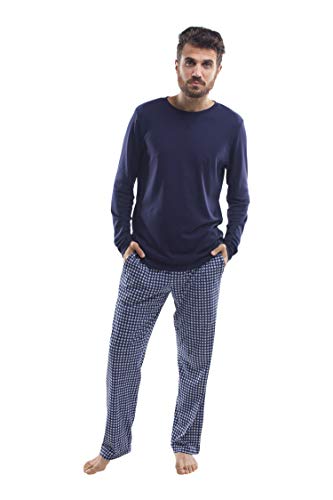 jijamas Incredibly Soft Pima Cotton Men's Pajamas Set - The Weekender in Navy Blue Gingham L