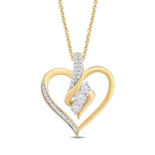 Amazon Collection Womens 18K Yellow Gold over Sterling Silver Diamond Heart Pendant Necklace (1/4 cttw), 18'
