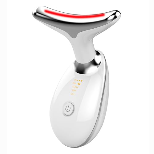 Firming Wrinkle Beauty Devicer for Facial and Neck, Double Chin Face Massager with 45 ±5℃ Heat & 3 Color Modes for Skin Care, Face Lift, Improve,Smooth and Tightening Skin（White）