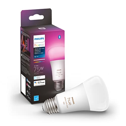 Philips Hue Smart 75W A19 LED Bulb - White and Color Ambiance Color-Changing Light - 1 Pack - 1100LM - E26 - Indoor - Control with Hue App - Works with Alexa, Google Assistant and Apple Homekit