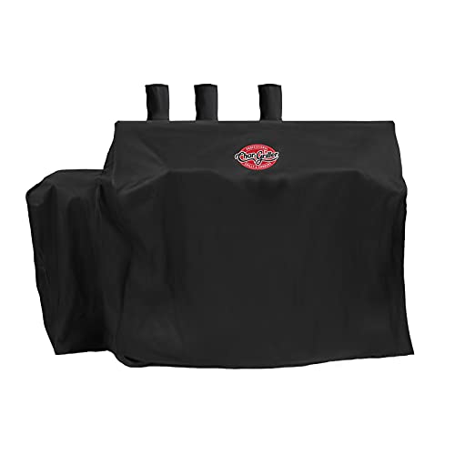 Char-Griller 3-Burner Dual Fuel Expandable Propane Gas and Charcoal Outdoor Polyester Grill and Smoker Cover in Black, 29in x 65in x 49in, Model 8080