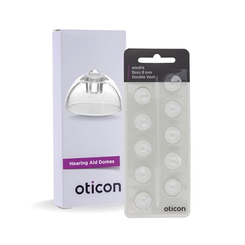 Genuine Oticon Hearing Aid Domes MiniFit Double Vent Bass 8mm (0.31 inches - Medium), Oticon Branded OEM Denmark Replacements, Authentic Accessories for Optimal Performance -1 Pack/10 Domes Total