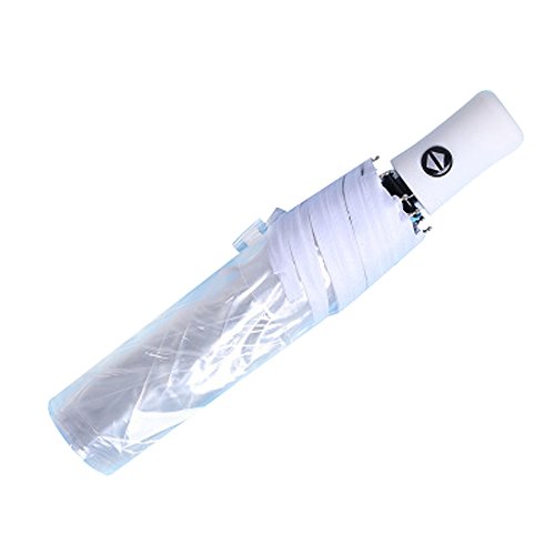 AIXICWXI Full Automatic Folding Transparent Auto Open Close Umbrella Travel Umbrella Tri-fold Clear Rain Umbrella With Frosted Handle Clear Folding Umbrella Windproof (White)
