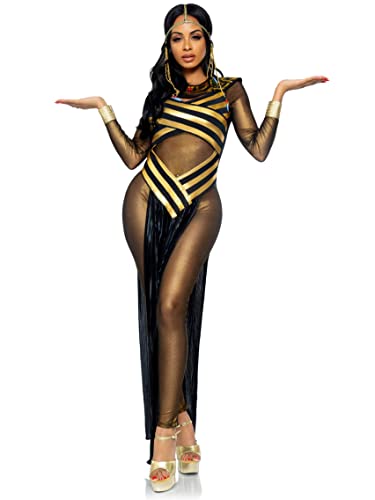 Leg Avenue womens - 3 Piece Nile Queen Catsuit Set Sexy Egyptian Halloween Dress Bodysuit With Headpiece for Adult Sized Costume, Gold/Black, Medium US
