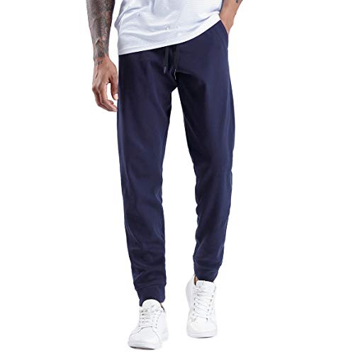 THE GYM PEOPLE Men's Fleece Joggers Pants with Deep Pockets Athletic Loose-fit Sweatpants for Workout, Running, Training (Large, Blue)