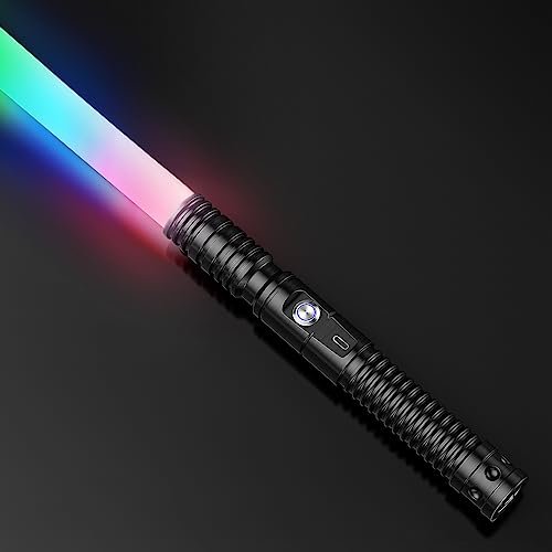 Lischwert Dueling Pixel Lightsaber, Smooth Swing USB Rechargeable Light Saber, RGB 11 Colors Metal Hilt Lightsabers with 11 Sound Effect for Adults Cosplay(88cm Black)