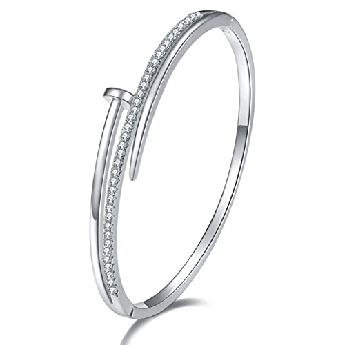 Women's Bangle Bracelet with 18K Gold Plated Bangles, Cut Cubic Zirconia Nail Bracelet