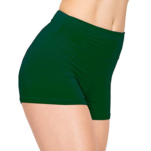 ALWAYS Women Workout Yoga Shorts - Premium Soft Solid Stretch Cheerleader Running Dance Volleyball Short Pants Hunter Green L