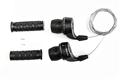 MEGHNA Bicycle 18 Speed Shifter Twist Shifter Lever 3x6 Speed Grip Shift Left and Right Shifter Mountain Bike Commuter Bike Folding Bike Gear Grip Shift with Grips(Pair)