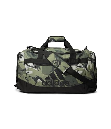 adidas Unisex Adult Defender 4 Medium Duffel Bag, Woodland Essential Camo Olive Strata/Black, One Size