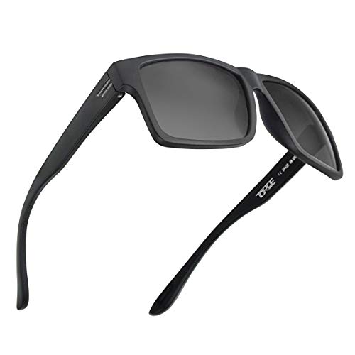 TOROE Black Square TR90 Frame, Category 3 Tint Polarized Sunglasses with Anti Reflective Water Repellent Polycarbonate Lenses (Matte Black Frame, Black (Category 3))