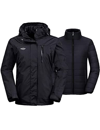wantdo Women's Interchange Skiing Jacket 3 in 1 Winter Snow Coat Wind Block Anorak Black M