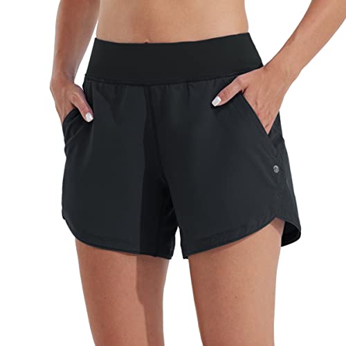 Willit Women's 5' Swim Board Shorts UPF 50+ High Waisted Swimming Shorts with Liner Pockets Black Size 14