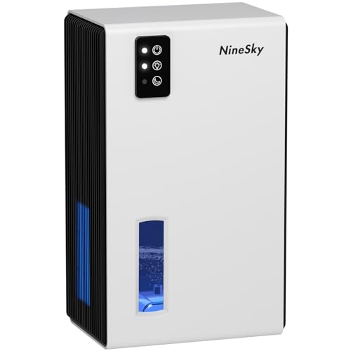 NineSky Dehumidifier for Home, 85 OZ Water Tank, (800 sq.ft) Dehumidifiers for Bathroom Bedroom with Auto Shut Off,7 Colors LED Light(White)