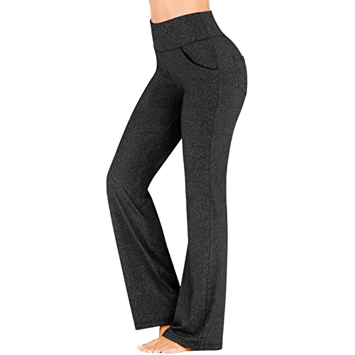 LAGKQS Women’s Bootcut Yoga Pants High Waisted Stretch Leggings Wide Leg Comfy Workout Work Casual Pants with Pockets Tummy Control Bell Bottoms Yoga Pants Yoga Pants Pockets Black M