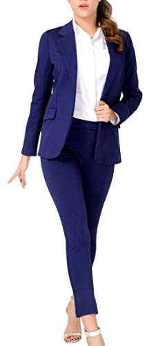 Marycrafts Women's Business Blazer Pant Suit Set for Work (18, Navy)