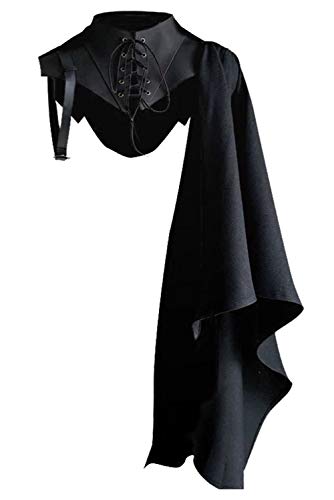 Fuman mens Medieval Shawl Renaissance Half Cape High Texture Lace Up, Black, Medium