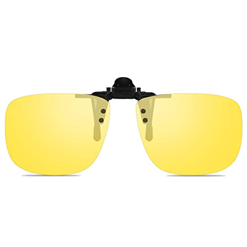 WANGLY Polarized Unisex Clip on Flip up Sunglasses over Prescription Glasses Frames and Readers Suitable for Driving, Yellow Lens