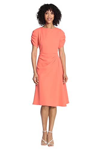 Maggy London Women's Ruched Sleeve and Side Waist Detail Scuba Crepe Fit and Flare, Dubarry, 2