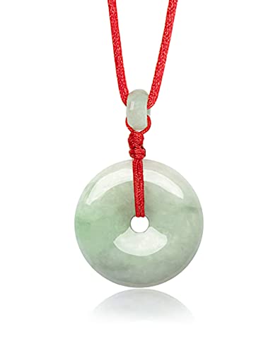 Dahlia Eternal Circle Jade Necklace, Real Grade A Certified Burma Jadeite for Inner Peace, Adjustable Lucky Red Cord, D24-Q80