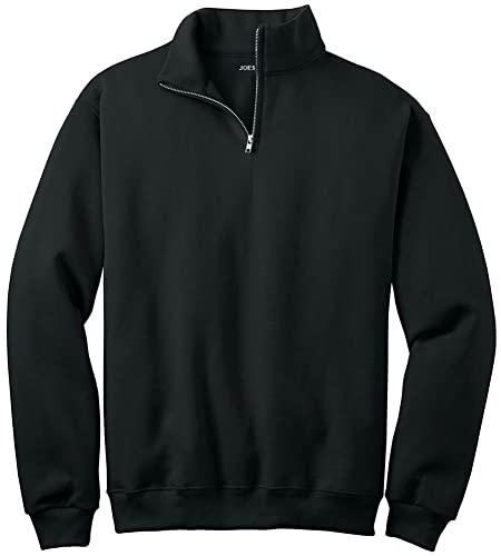 Joe's USA Mens 1/4-Zip Cadet Collar Sweatshirt-M-Black