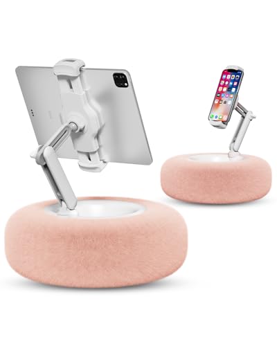 Viozon Tablet Stand Pillow, Compatible with 4.7'-13' Phone/Tablet, iPad, iPhone, Samsung, Google, Kindle, 360°Adjustable Phone Holder for Bed with Soft Plush Fabric, and Detachable Bowl, Pink