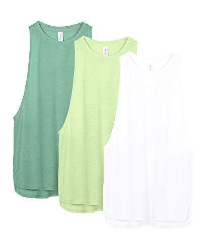 icyzone Workout Tank Tops for Women - Running Muscle Tank Sport Exercise Gym Yoga Tops Athletic Shirts(Pack of 3)(S, White/Green/Pistachio Green)