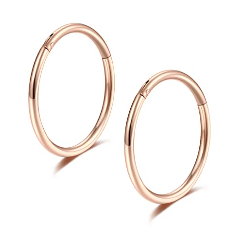 Rose Gold Hinged 20g Nose Rings Hoops 8mm Clicker Tragus Daith Ear Cartilage Hoop Earrings 2pcs