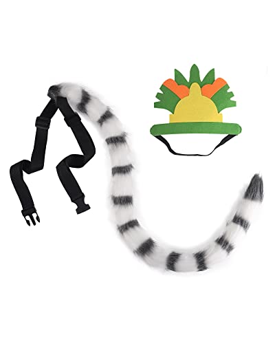 Roicaholy Lemur Ears and Tail Set - Lemur Costume Kids Cosplay Accessory - Fluffy Faux Fur Tail - Animal Ears Headband, for Halloween Party