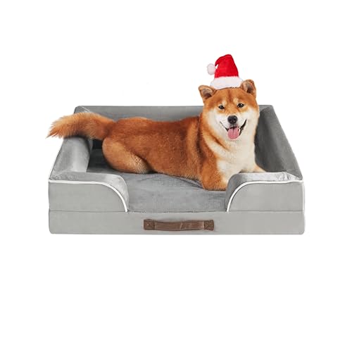 Codi Orthopedic Dog Beds with Memory Foam Layer for Medium Dogs, Waterproof Pet Bed with Removable Cover, Dog Couch/Sofa Machine Washable, Grey
