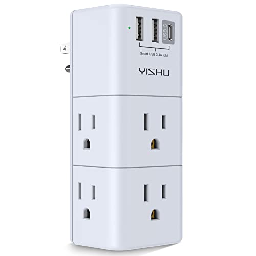 USB Multi Plug Outlet Extender - YISHU Surge Protector with Rotating Plug, 6 AC Plug Extender with 3 USB Ports, 3-Sided Swivel Power Strip Best Ideal Stocking Stuffers for Adults