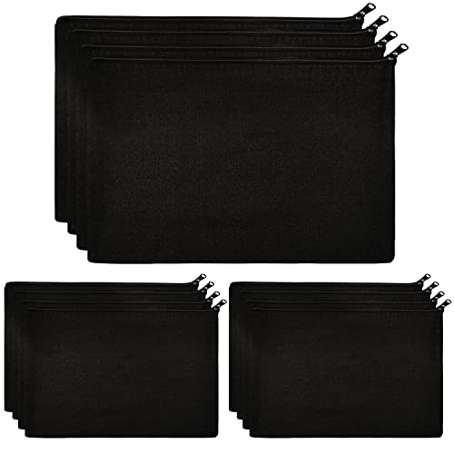 Koolmox Black Canvas Pouch for Women, 12 9x7 Inch Large Blank Canvas Makeup Bag with Zipper, Canvas Bags for Crafts Vinyl Print Tie Dye Decoration, Cards Tools Cosmetics Pen Pencil Purse Cases