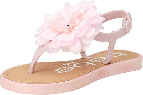 bebe Girls' Sandals – Snap Buckle Thong Toddler Sandals with Chiffon Flower - Cute Sandals for Girls (Toddler/Little Kid), Size 9-10 Toddler, Blush