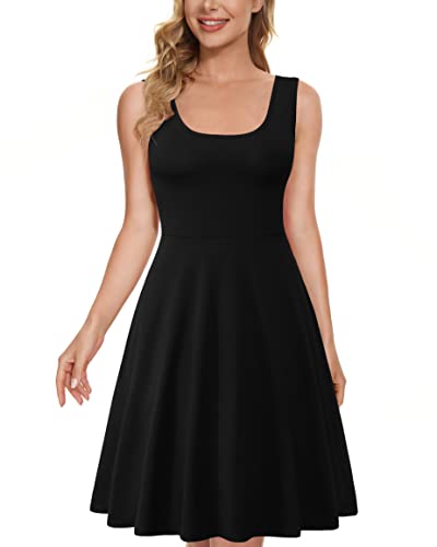 Herou Black Summer Dress for Women A line Scoop Neck Skater Short Swing Sleeveless Dress Black X-Large