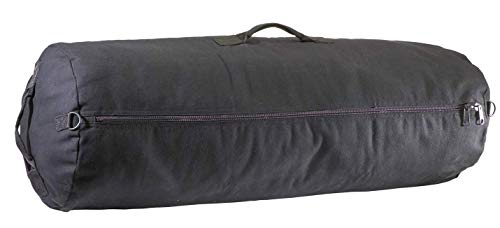 Farm Blue GI Style Zipper Duffel Bag Black - XL Heavy Duty Army Duffle Bags - Military Grade Cotton Canvas Duffle Bag - Reinforced Camping Bag - Strong Zipper & Center Grab Handle (Black, XL)