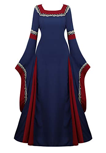 Parlsdy Womens Irish Medieval Dress Renaissance Costume Retro Gown Cosplay Costumes Fancy Long Dress Navy-M