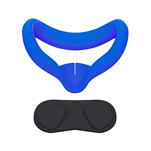 VR Face Cover and Lens Cover Compatible with Quest 2, CNBEYOUNG Sweatproof Silicone Face Pad Mask & Face Cushion for Quest 2 VR Headset (Blue)
