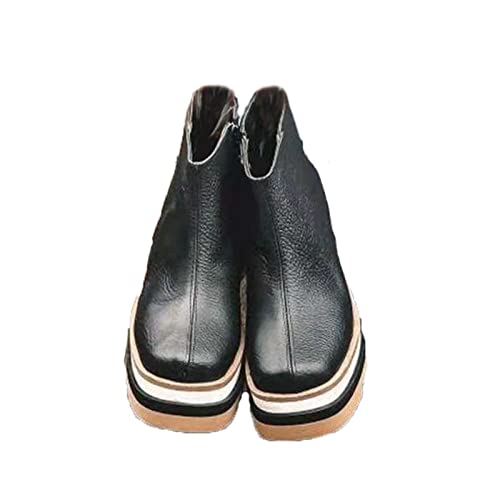 pbnbp Low Wedge Platform Booties for Women Chunky Square Toe Back Zip Ankle Boots Solid Color Chelsea Boots Fashion High Top Dress Shoes Botas para Mujer