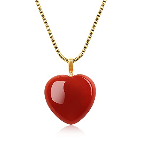 COAI Carnelian Red Heart Necklace for Girls Womens, Anniversary Jewelry/Valentine's Day/Birthday for Girlfriend Mom Her
