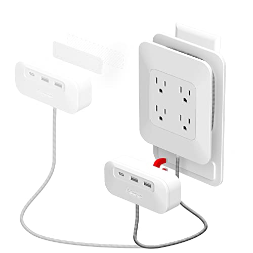 iHome Power Reach Pro Multiple Plug Outlet Extender with 4 Outlets, 3 USB Ports (1 USB-C, 2X USB-A), 6 Ft Extension Cord and Magnetic Wall Mount
