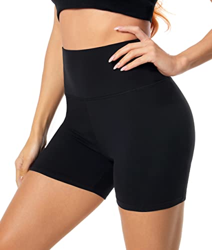 FULLSOFT High Waisted Biker Shorts for Women-5' Tummy Control Fitness Athletic Workout Running Yoga Gym Shorts(Black,Small-Medium)