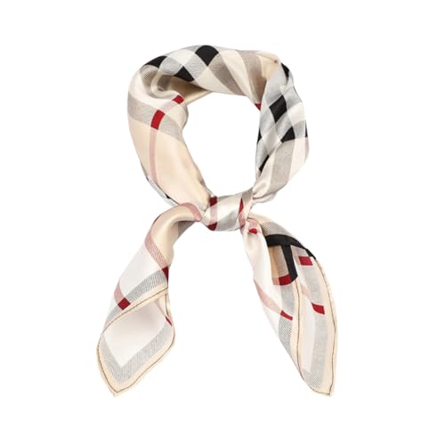 JERLA Women's Men's Small Square 100% Real Mulberry Silk satin Scarfs Hair head face scarf 21' x 21' (Classic beige check)