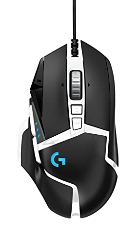 Logitech G502 Hero High Performance Gaming Mouse Special Edition, Hero 16K Sensor, 16 000 DPI, RGB, Adjustable Weights, 11 Programmable Buttons, On-Board Memory, PC/Mac - Black/White