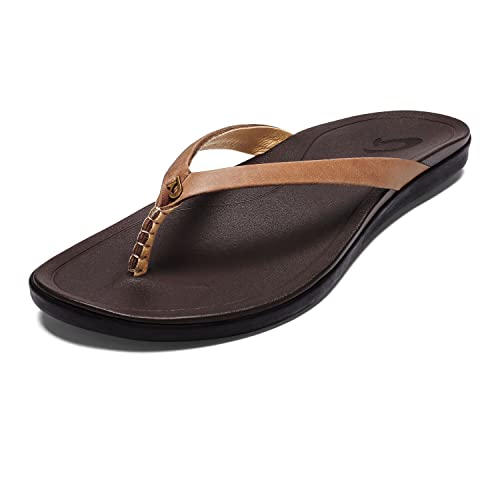 Olukai Women's Ho'opio Leather - Sahara/Dark Java - 8